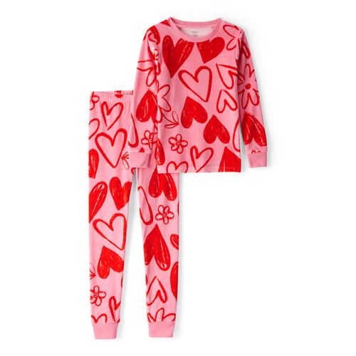 Carter´s Set 2 Piezas Pijama Plush Remera Mangas Largas Roja Rosa Corazones