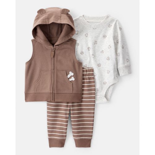 Carter´s Set 3 Piezas Body Mangas Largas Chaleco Pantalon Perritos