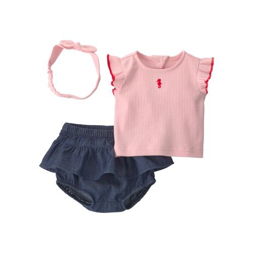 Carter´s Set 3 Piezas Remera Volados Vincha Short Caballito Mar