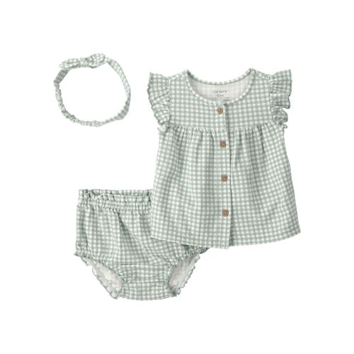 Carter´s Set 3 Piezas Remera Volados Vincha Short Cuadrille Verde
