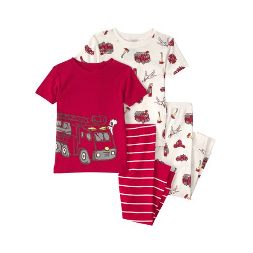 Carter´s Set 4 Piezas Pijamas Algodon Remeras Mangas Cortas Pantalones Bomberos