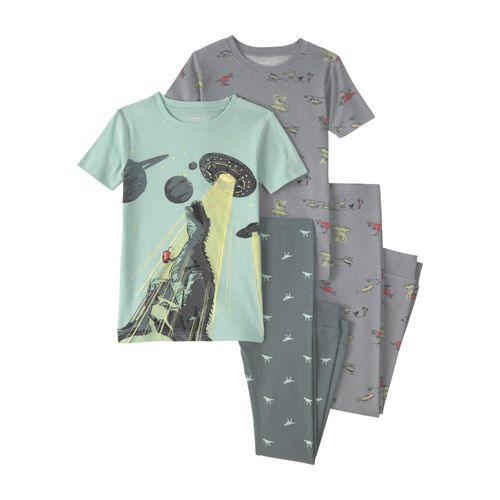 Carter´s Set 4 Piezas Pijamas Algodon Remeras Mangas Cortas Pantalones Dinosaurio