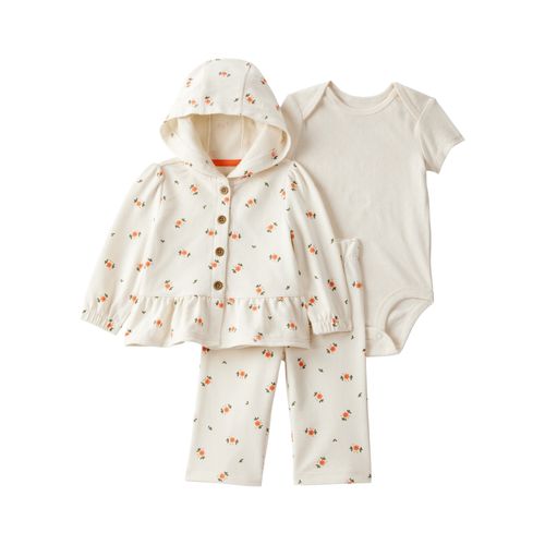 Carter´s Set 3 Piezas Body Mangas Cortas Campera Capucha Pantalon Flores Naranjas