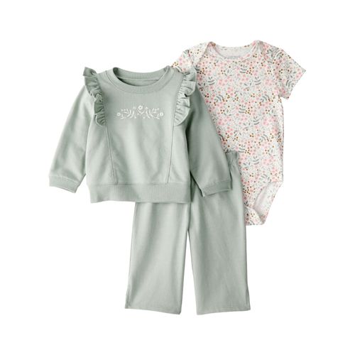 Carter´s Set 3 Piezas Body Mangas Cortas Buzo Pantalon Floral Verde