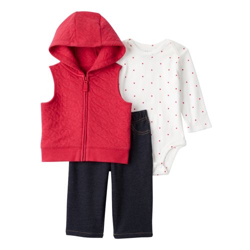 Carter´s Set 3 Piezas Body Mangas Largas Chaleco Pantalon Corazones