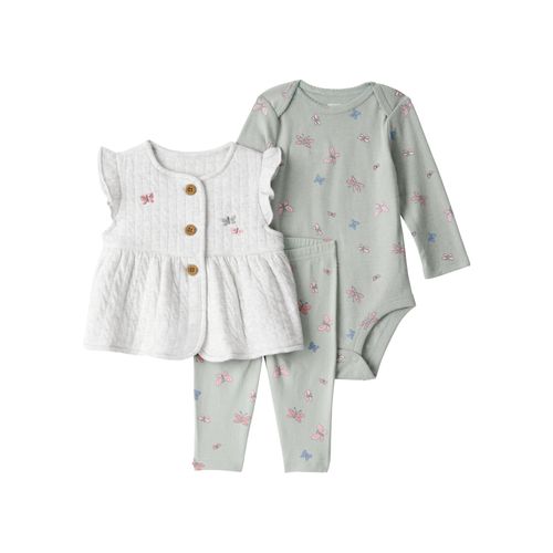 Carter´s Set 3 Piezas Body Mangas Largas Chaleco Pantalon Mariposas