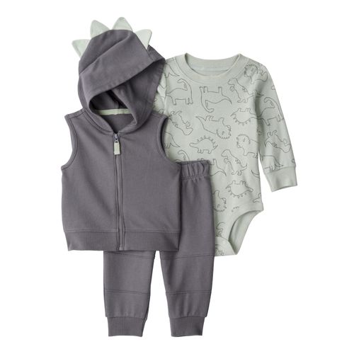 Carter´s Set 3 Piezas Body Mangas Largas Chaleco Capucha Pantalon Dinosaurio