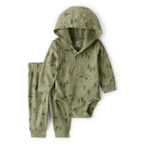 Carter´s Set 2 Piezas Body Capucha Mangas Largas Pantalon Verde