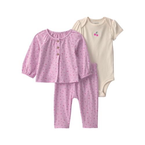 Carter´s Set 3 Piezas Body Mangas Cortas Cardigan Pantalon Rosa Floral
