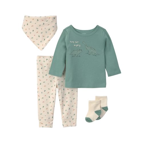 Carter´s Set 4 Piezas Remera Mangas Largas Babero Medias Pantalon Dinosaurios