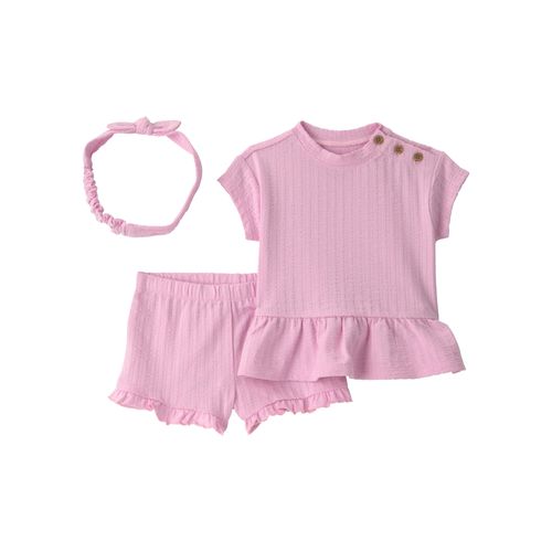 Carter´s Set 3 Piezas Remera Mangas Cortas Volados Vincha Short Rosa