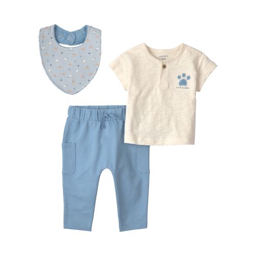 Carter´s Set 3 Piezas Remera Mangas Cortas Babero Pantalon Perritos