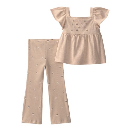 Carter´s Set 2 Piezas Remera Mangas Cortas Volados Pantalon Floral Beige